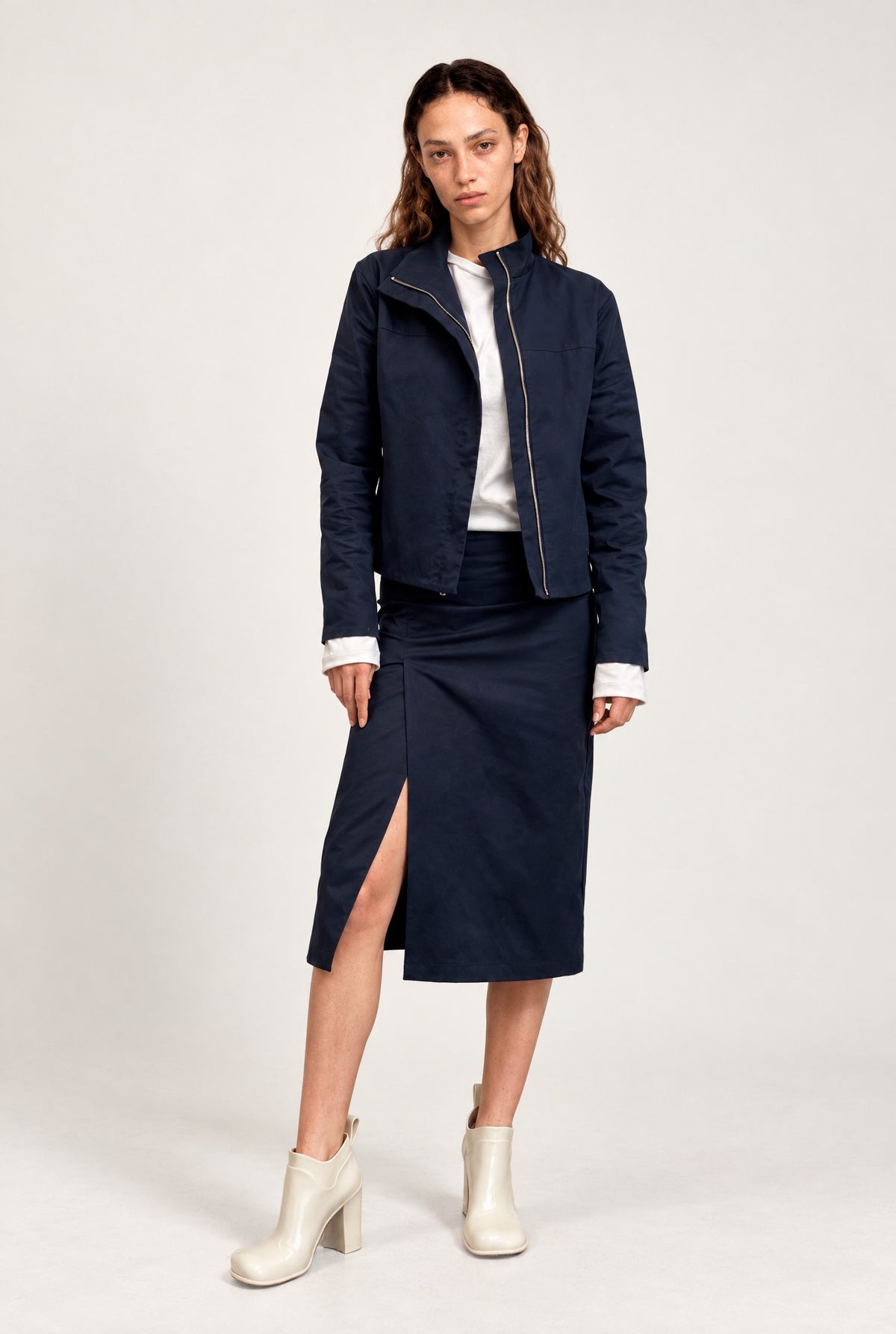 Navy Midi Slit Skirt