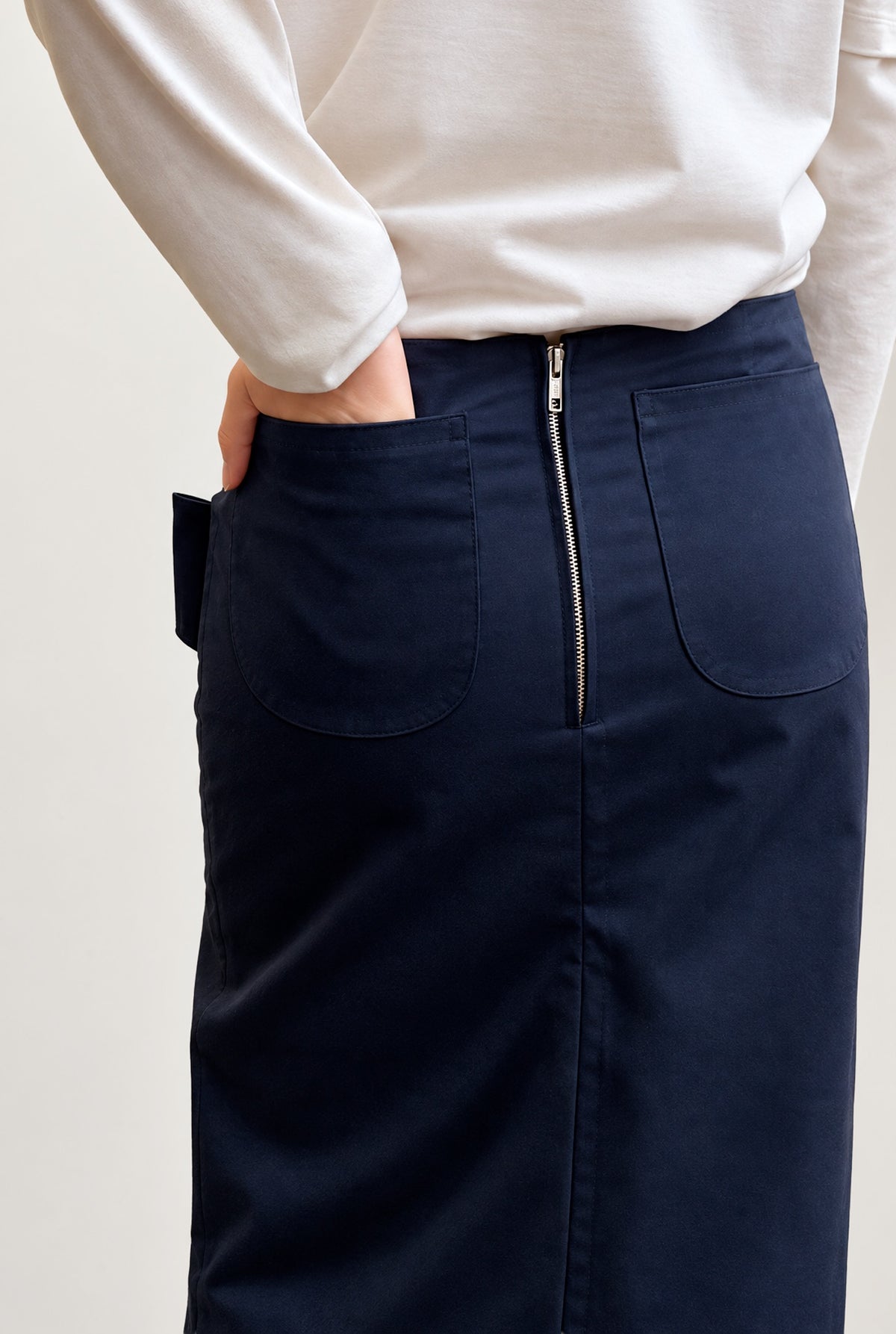 Navy Midi Slit Skirt