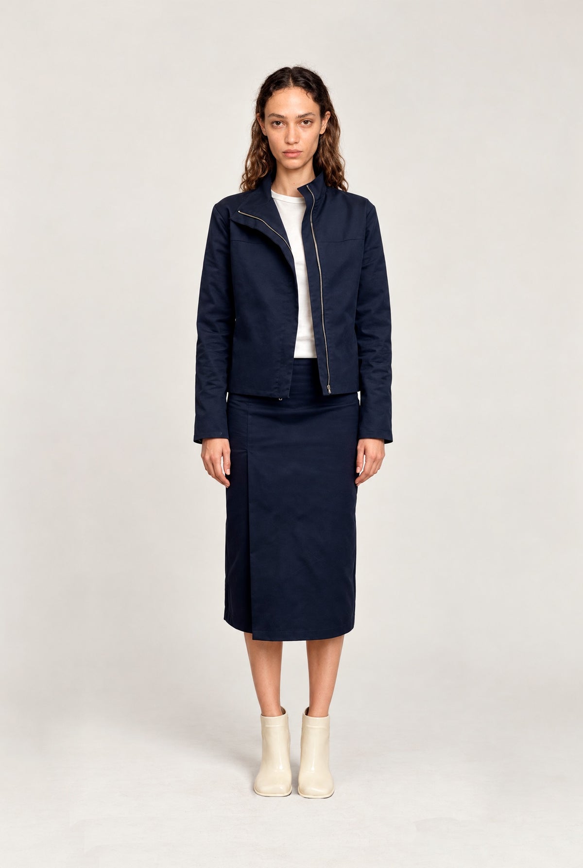 Navy Midi Slit Skirt
