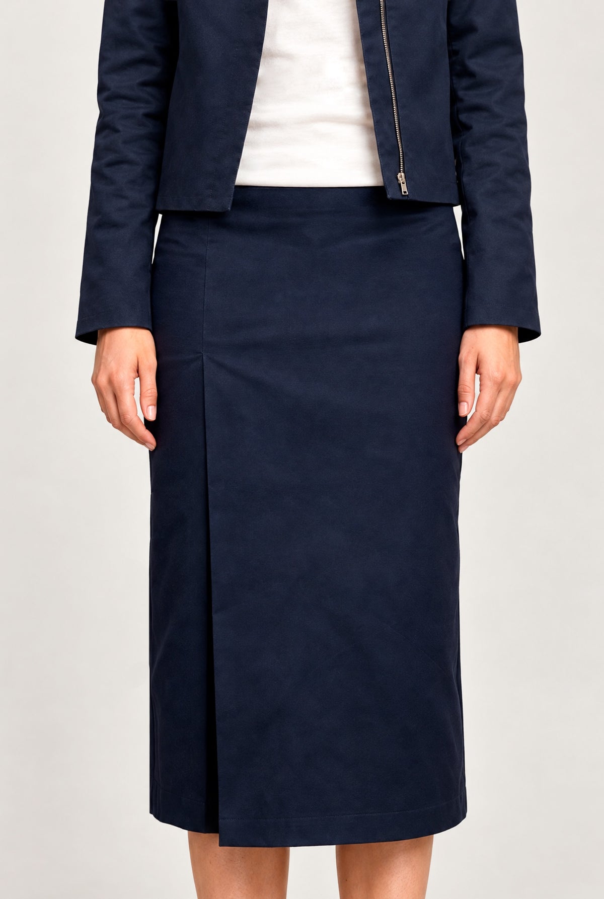 Navy Midi Slit Skirt