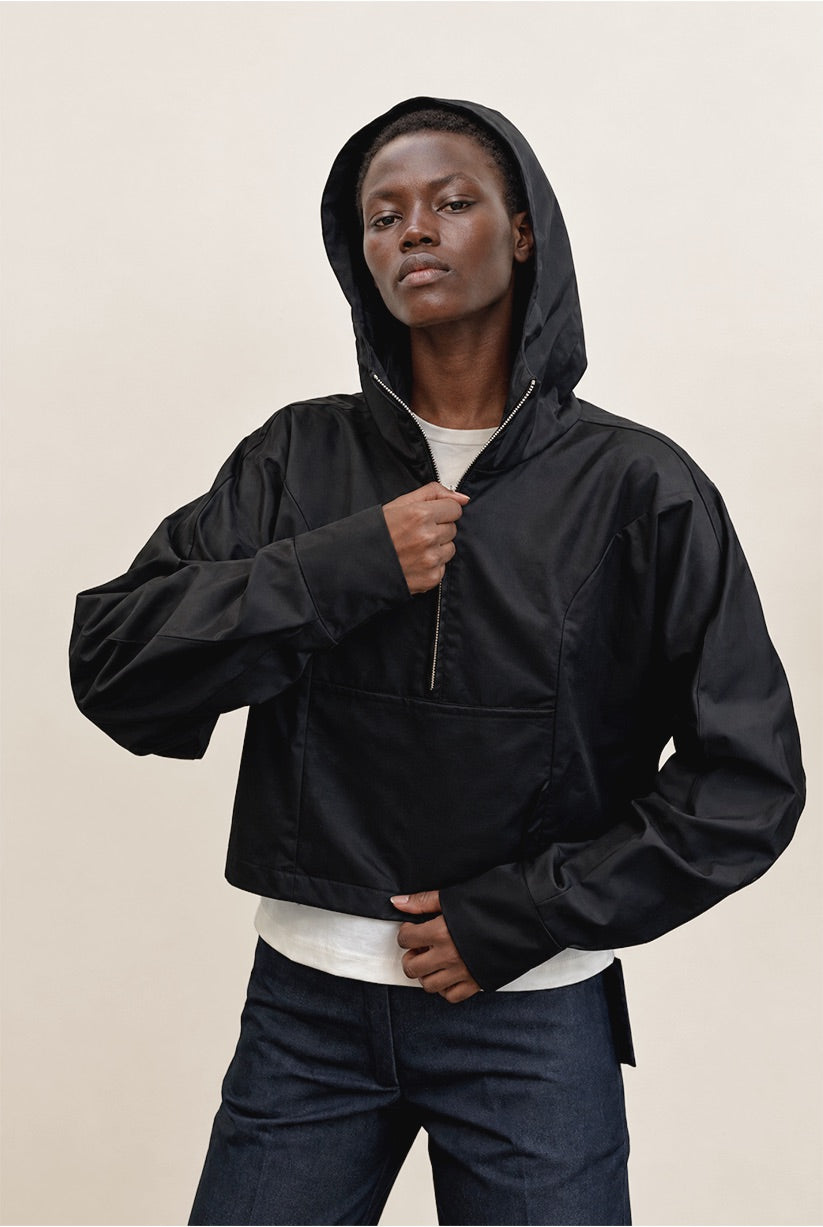 Black Crop Hooded Jacket
