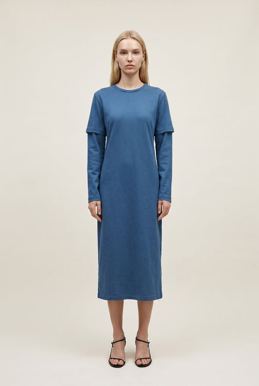 Deep Blue Layered Tee Dress