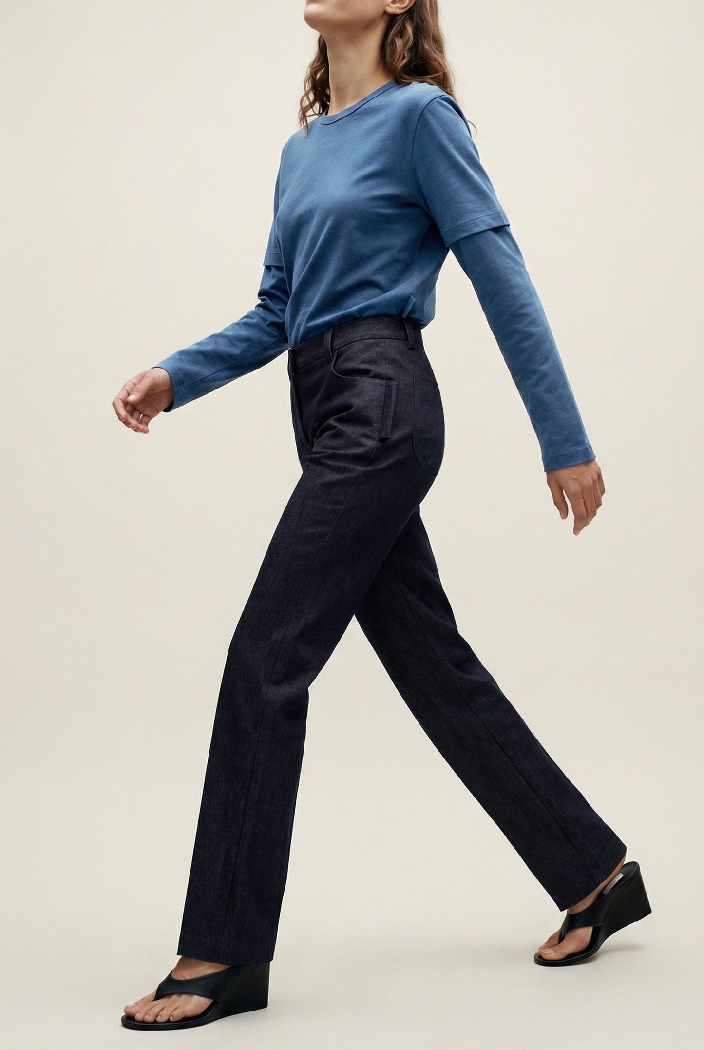 Denim Gabardine Straight-Leg Trouser